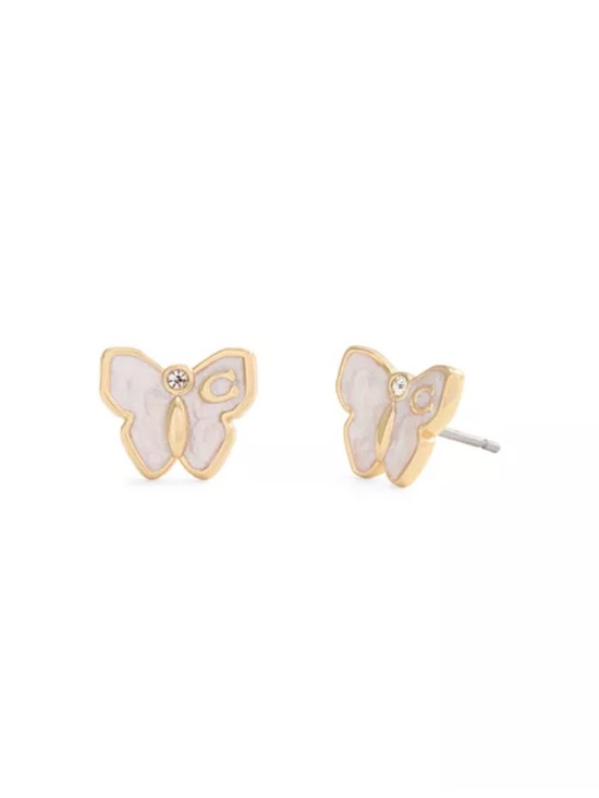 Coach Jewelry - Coach Butterfly Cream Enamel Stud Earrings Goldtone with Signature C